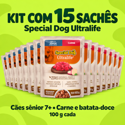 Kit 15 Sachês Special Dog Ultralife 100g Cães Sênior Sabor Carne - Imagem principal