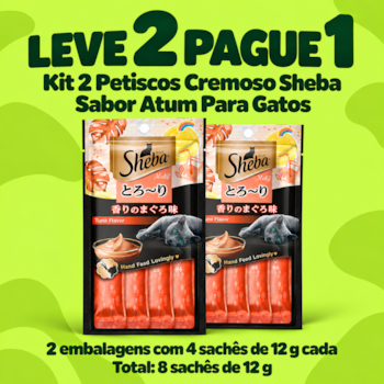 Kit 2 Petiscos Cremoso Sheba Sabor Atum Para Gatos 12g com 4 Unidades - Imagem principal
