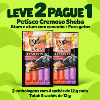 Kit 2 Petiscos Cremoso Sheba Sabores Atum e Atum com Camarão Para Gatos 4 Unidades de 12g - Imagem principal