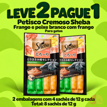 Kit 2 Petiscos Cremoso Sheba Sabores Frango e Peixe Branco com Frango Para Gatos 4 Unidades 12g - Imagem principal