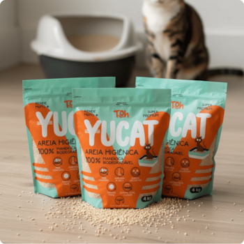 Kit 3 Areias Yucat Higiênica Para Gatos Mandioca Biodegradável 4Kg - Imagem principal
