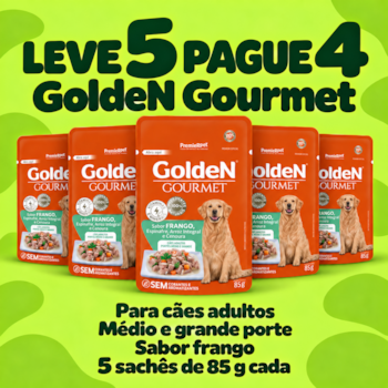 Kit 5 Sachês GoldeN Gourmet para Cachorros Adultos Médio e Grande Porte Sabor Frango 85gr - Imagem principal