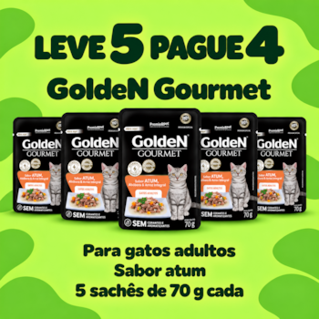 Kit 5 Sachês GoldeN Gourmet para Gatos Adultos Sabor Atum 70gr - Imagem principal
