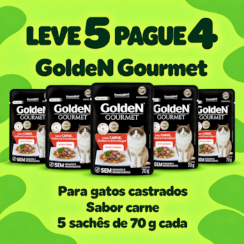 Kit 5 Sachês GoldeN Gourmet para Gatos Castrados Sabor Carne 70g - Imagem principal