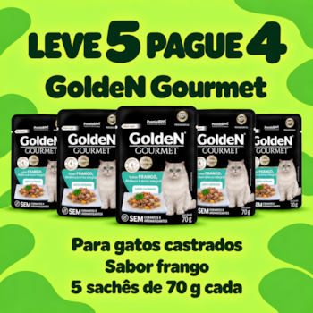 Kit 5 Sachês GoldeN Gourmet para Gatos Castrados Sabor Frango 70gr - Imagem principal