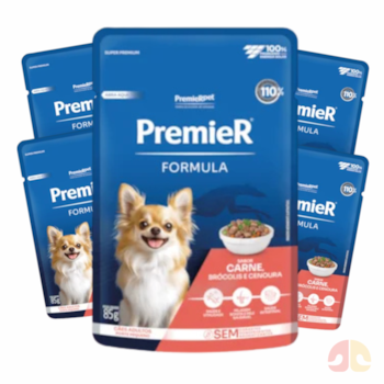 Kit 5 Sachês PremieR Formula Cães Adultos 85gr Porte Pequeno Carne, Brócolis e Cenoura - Imagem principal