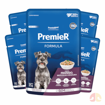 Kit 5 Sachês PremieR Formula Cães Adultos 85gr Porte Pequeno Frango, Brócolis e Cenoura - Imagem principal