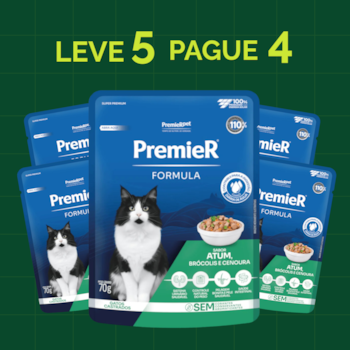 Kit 5 Sachês PremieR Formula Gatos Adultos Castrados 70gr Atum, Brócolis e Cenoura - Imagem principal