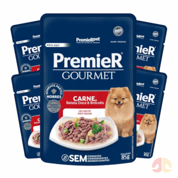 Kit 5 Sachês PremieR Gourmet Cães Adultos Porte Pequeno Carne, Batata Doce e Brócolis 85gr - Imagem principal