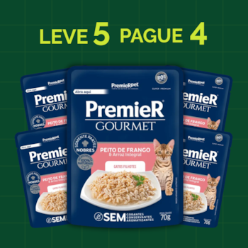 Kit 5 Sachês PremieR Gourmet Gatos Filhotes Peito de Frango e Arroz Integral - Imagem principal