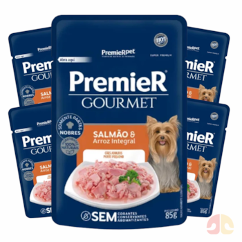 Kit 5 Sachês Premier Gourmet para Cães Adultos de Porte Pequeno Salmão e Arroz Integral 85g - Imagem principal