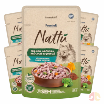 Kit 5 Sachês PremieR Nattu 85gr Cães Adultos Porte Pequeno Frango e Abóbora - Imagem principal