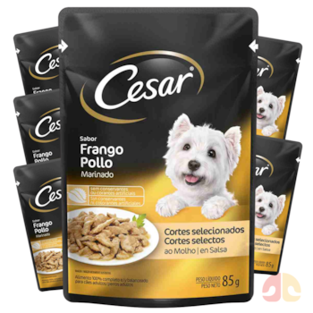 Kit 6 Sachês Cesar Para Cães Adultos 85gr Sabor Frango Marinado - Imagem principal