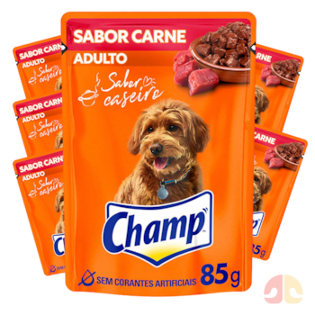 Kit 6 Sachês Champ Cães Adultos 85gr sabor Caseiro de Carne - Imagem principal