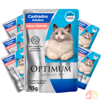 Kit 6 Sachês Optimum Gatos Castrados 85gr sabor Salmão - Imagem principal