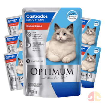 Kit 6 Sachês Optimum para Gatos Adultos Castrados 85g Sabor Carne - Imagem principal