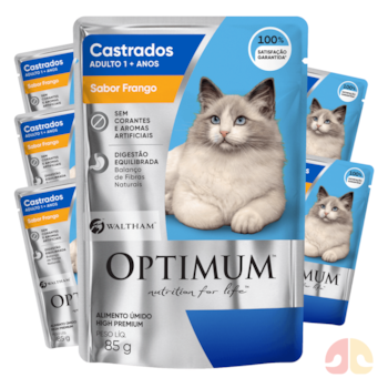 Kit 6 Sachês Optimum Para Gatos Adultos Castrados 85g Sabor Frango - Imagem principal