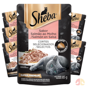Kit 6 Sachês Ração Úmida Sheba 85gr Gatos Adultos Salmão ao Molho - Imagem principal