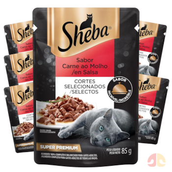 Kit 6 Sachês Sheba Ração Úmida para Gatos Adultos 85g Carne ao Molho - Imagem principal