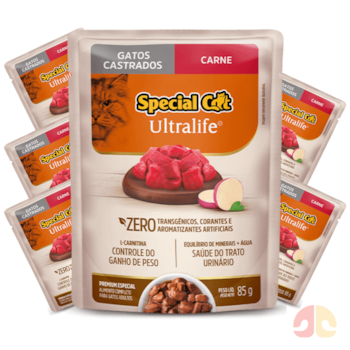 Kit 6 Sachês Special Cat Ultralife 85g Gatos Castrados Sabor Carne - Imagem principal