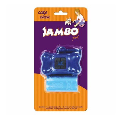 Kit Cata Caca Jambo Pet Basic Porta Sacola Azul + 2 Rolos