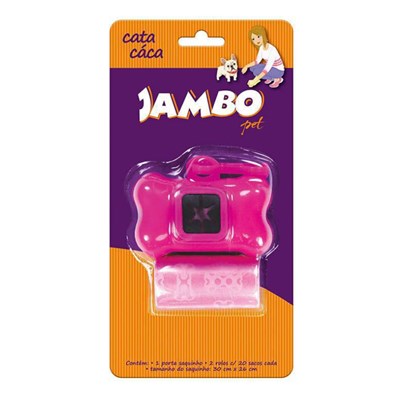 Kit Cata Caca Jambo Pet Basic Porta Sacola Rosa + 2 Rolos