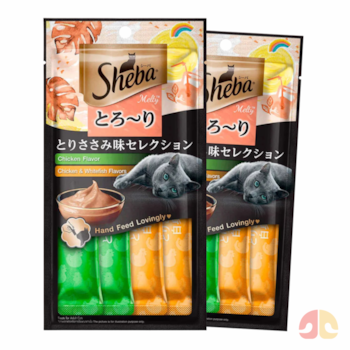 Kit com 2 Unidades Petisco Cremoso Sheba Sabores Frango e Peixe Branco com Frango Para Gatos - Imagem principal