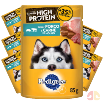 Kit Sachê Pedigree High Protein para Cães 85g Sabor Porco e Carne ao Molho - Imagem principal