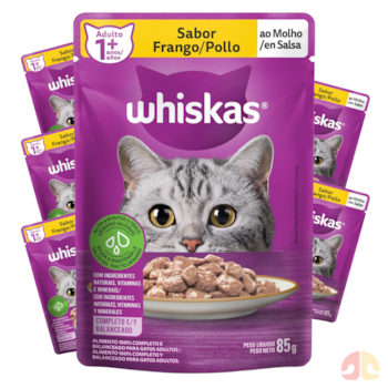 Kit Sachês Whiskas para Gatos Adultos 85g Frango ao Molho - Imagem principal