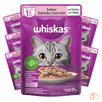 Kit Sachês Whiskas para Gatos Adultos 85g Salmão ao Molho - Imagem principal