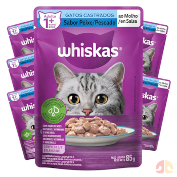 Kit Sachês Whiskas para Gatos Adultos Castrados 85g Peixe - Imagem principal