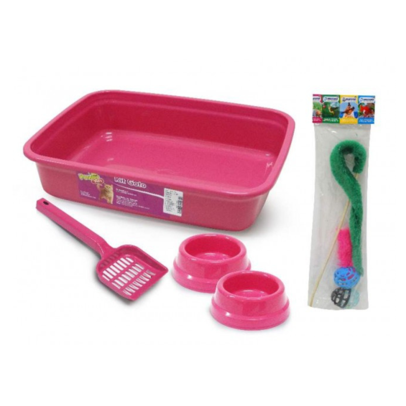 Kit Top Power Pets Gatos com 7 Peças Rosa