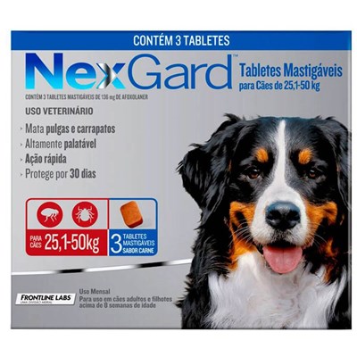 Nexgard Antipulgas e Carrapatos para Cães de 25,1 a 50kg 3 Tabletes Mastigáveis