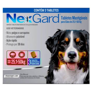 Nexgard Antipulgas e Carrapatos para Cães de 25,1 a 50kg 3 Tabletes Mastigáveis - Imagem principal