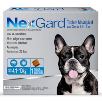 Nexgard Antipulgas e Carrapatos para Cães de 4 a 10kg 1 Tablete Mastigável - Imagem principal