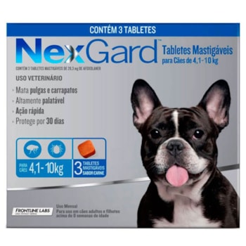 Nexgard Antipulgas e Carrapatos para Cães de 4 a 10kg 3 Tabletes Mastigáveis - Imagem principal