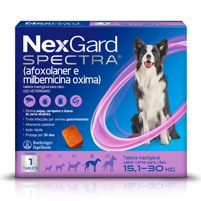 Nexgard Spectra Antipulgas e Carrapatos para Cães de 15,1 a 30kg 1 Tablete Mastigável