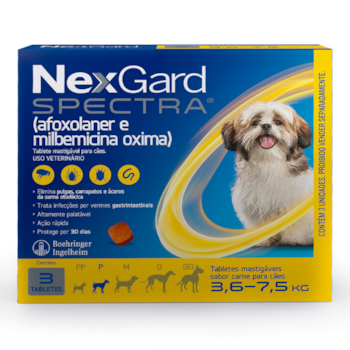 Nexgard Spectra Antipulgas e Carrapatos para Cães de 3,5 a 7,5kg 3 Tabletes Mastigáveis - Imagem principal
