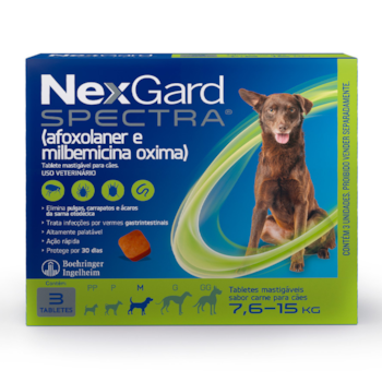 Nexgard Spectra Antipulgas e Carrapatos para Cães de 7,6 a 15kg 3 Tabletes Mastigáveis - Imagem principal