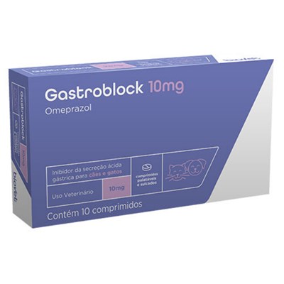 Omeprazol Gastroblock Biovet 10mg para Cachorros e Gatos com 10 comprimidos