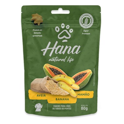 Petisco Hana Natural Life Snack para Cães Adultos 80gr Sabor Aveia, Banana e Mamão