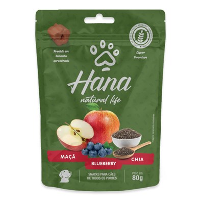 Petisco Hana Natural Life Snack para Cães Adultos 80gr Sabor Maçã, Blueberry e Chia