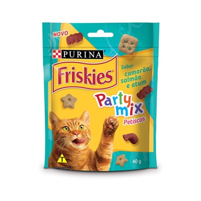 Petisco Nestlé Purina Friskies Party Mix para Gatos Adultos Camarão, Salmão e Atum 40g