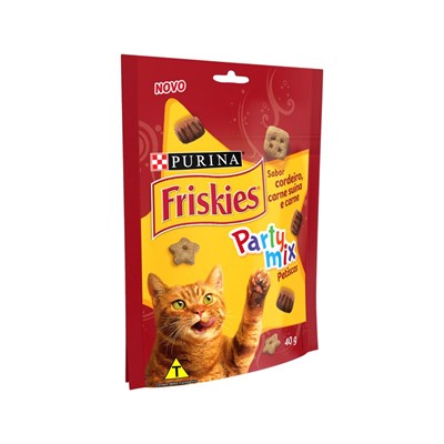 Petisco Nestlé Purina Friskies Party Mix para Gatos Adultos Cordeiro, Carne Suina e Carne 40g