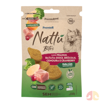 Petisco PremieR Nattu Bites Cães 60g Frango, Batata Doce, Brocolis, Cenoura e Cranberry - Imagem principal