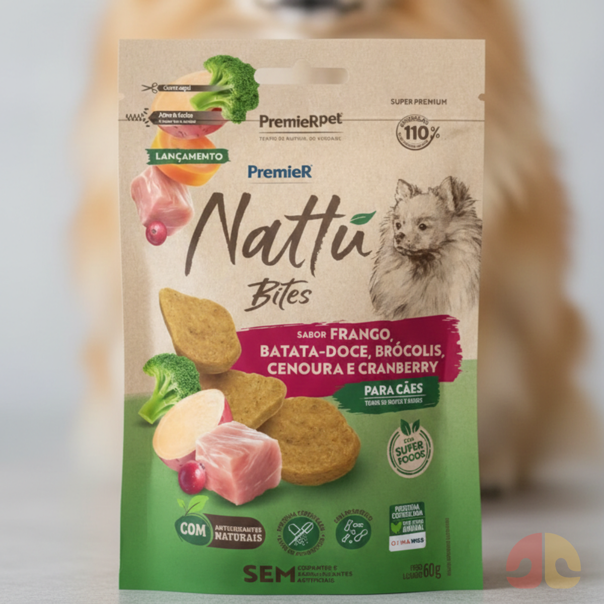 Petisco PremieR Nattu Bites Cães 60g Frango, Batata Doce, Brocolis