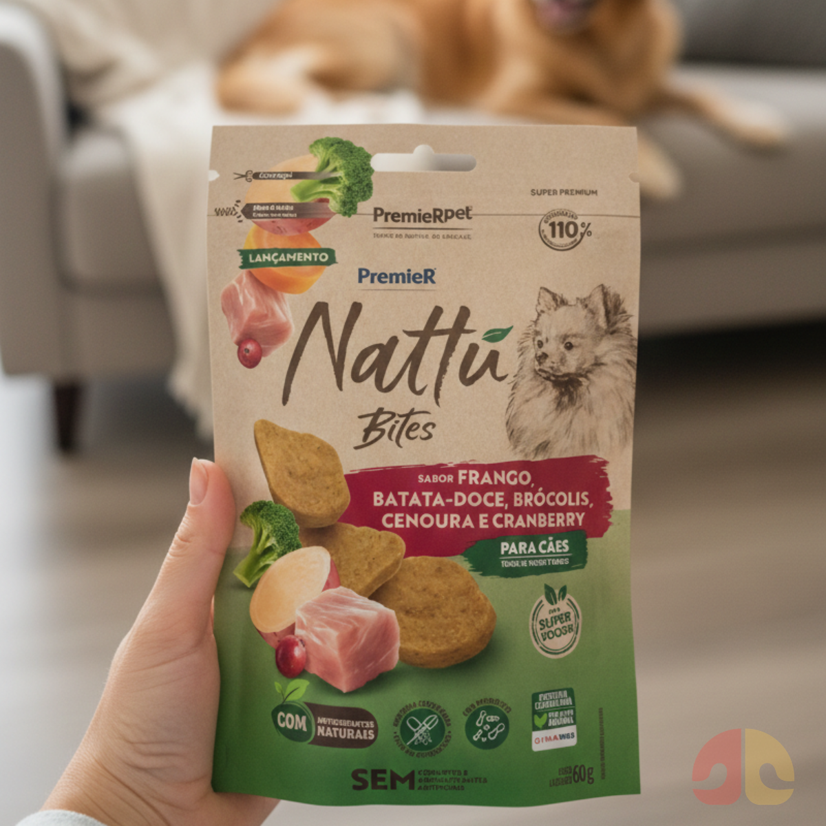 Petisco PremieR Nattu Bites Cães 60g Frango, Batata Doce, Brocolis