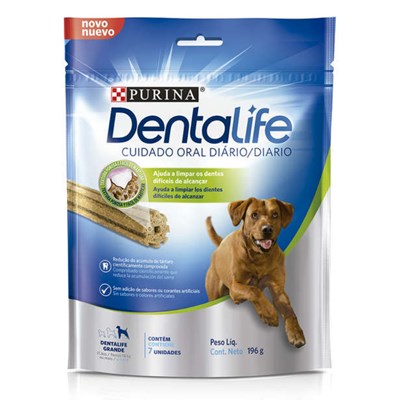 Petisco Purina DentaLife Cuidado Oral Diário para cachorros adultos raças grandes 7 unidades 196g
