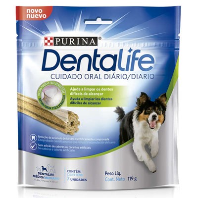 Petisco Purina DentaLife Cuidado Oral Diário para cachorros adultos raças médias 7 unidades 119g
