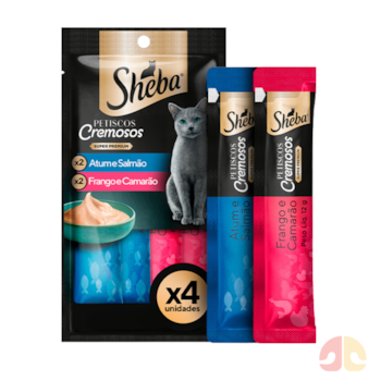 Petisco Sheba Cremoso Atum, Salmão, Frango e Camarão para Gatos Adultos com 4 Unidades - Imagem principal